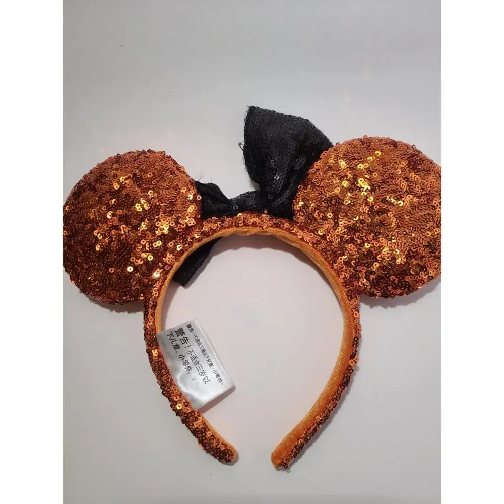 Tokyo Disney Resort Ears Head Band Sequins Orange Black Ribbon dot Halloween
